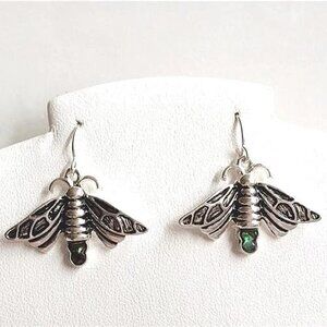 Silver Abalone Dragonfly Bee Firefly Fly Earrings Bug Insect Plated Dangle